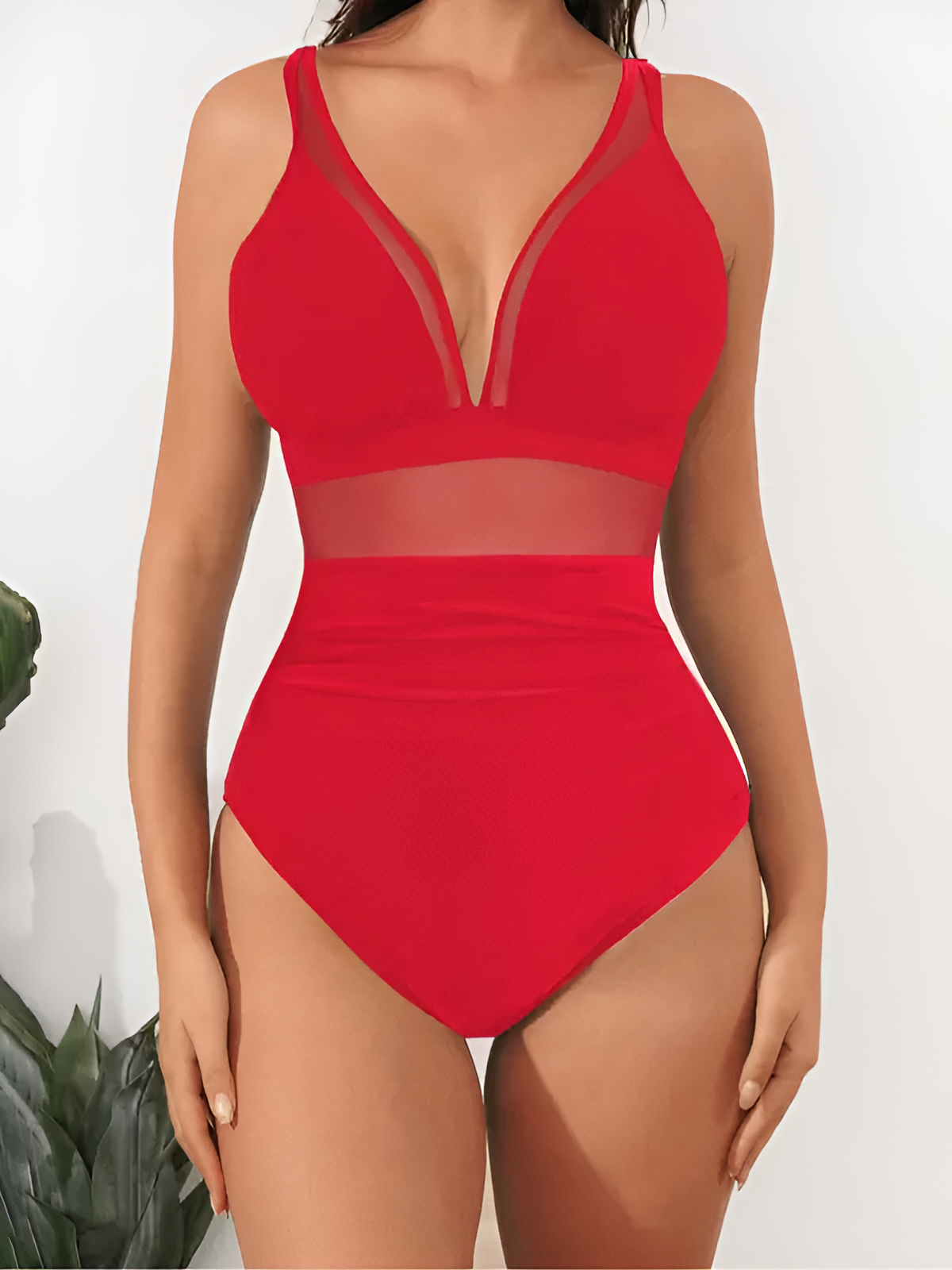 Seaside Allure – Mesh Contrast One-Piece Swimsuit