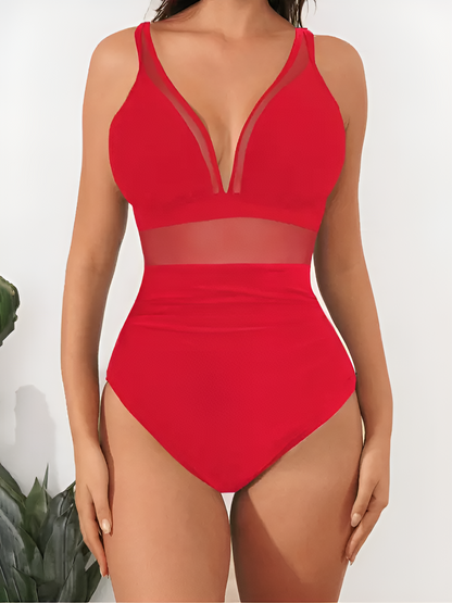Seaside Allure – Mesh Contrast One-Piece Swimsuit