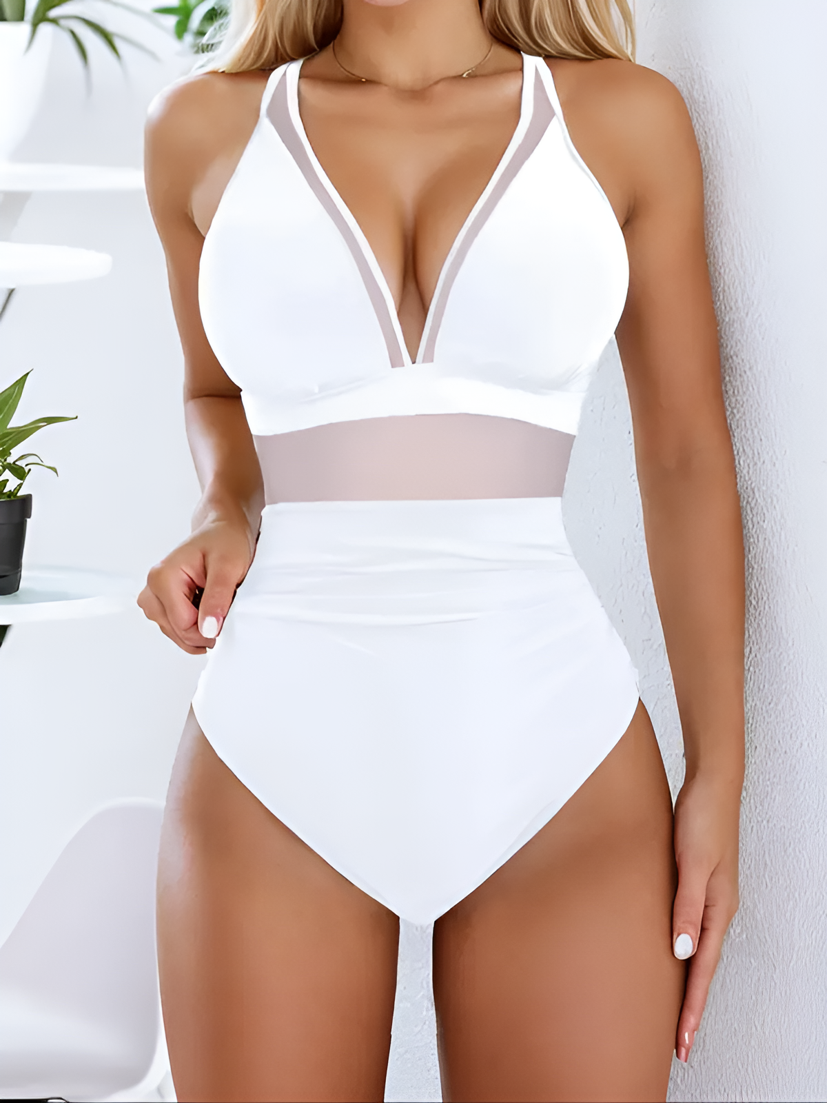 Seaside Allure – Mesh Contrast One-Piece Swimsuit