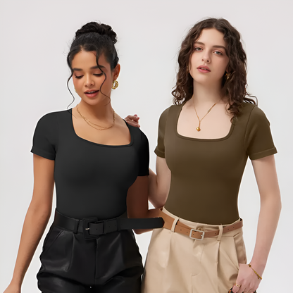 Elora Ribbed Square Neck Bodysuits