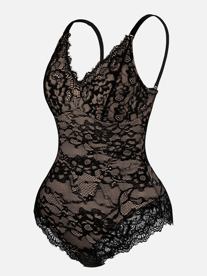 Orivia™ Lace V Neck Full Bodysuit