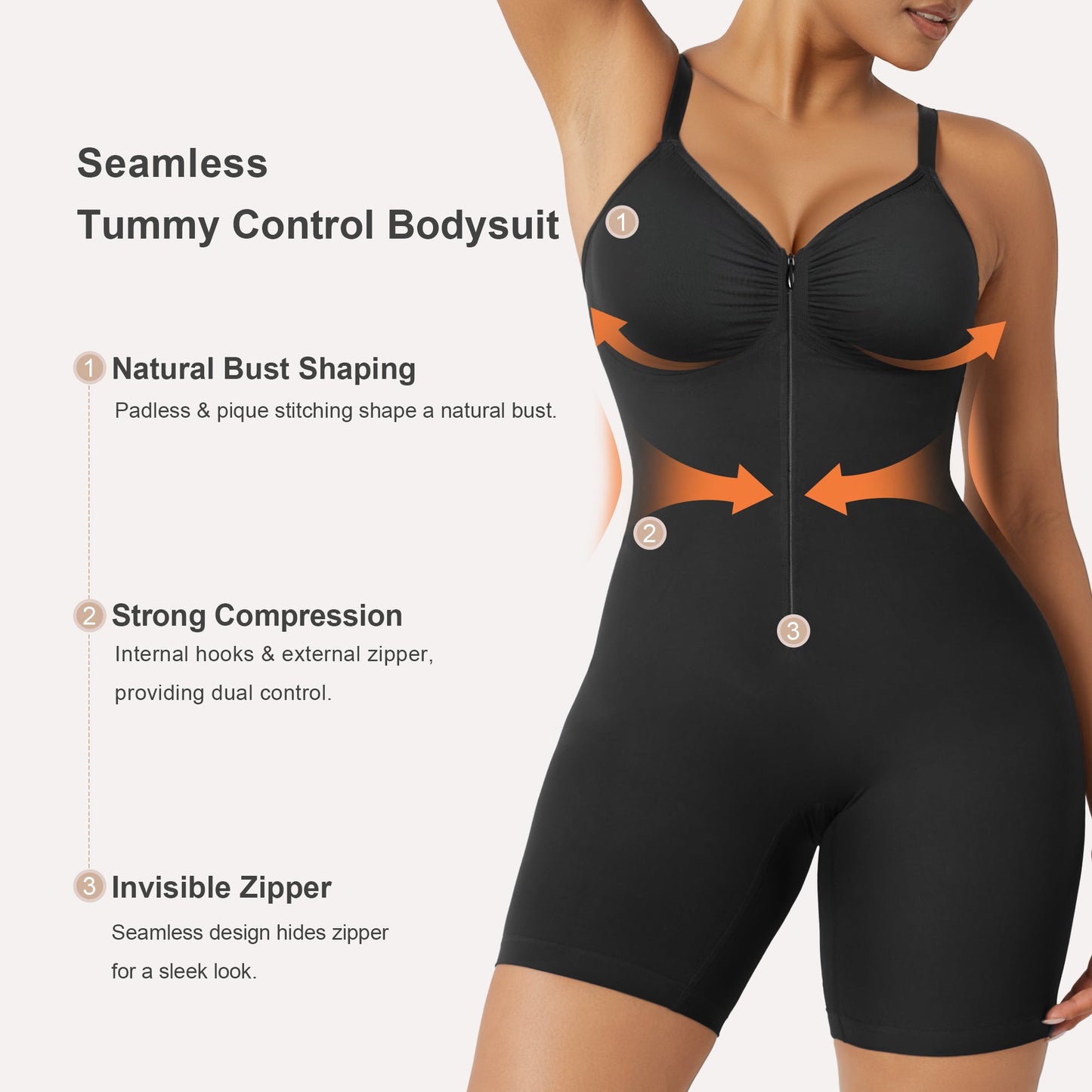 Orivia™ Zip-Up Tummy Control Short Bodysuit