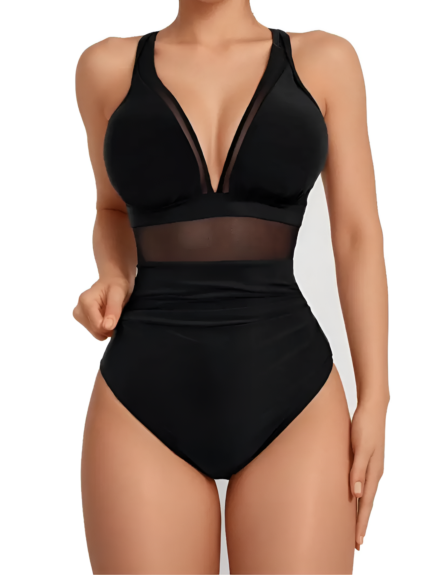 Seaside Allure – Mesh Contrast One-Piece Swimsuit