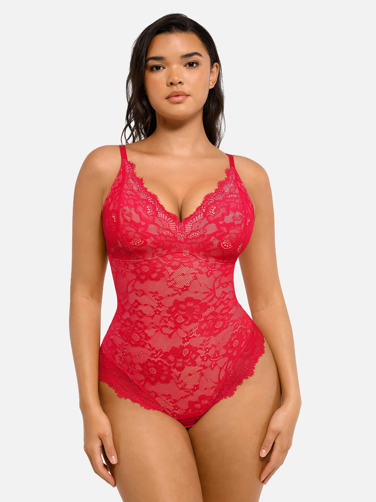 Orivia™ Lace V Neck Full Bodysuit
