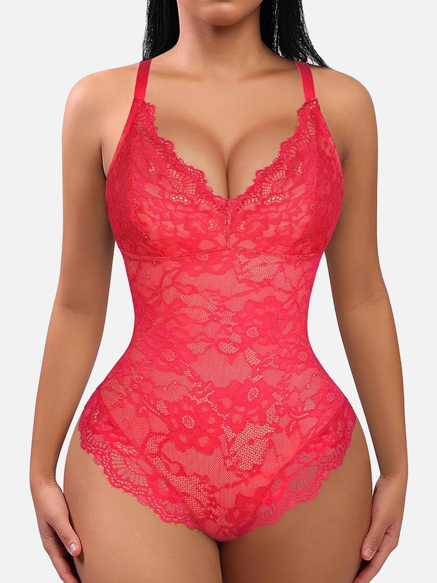 Orivia™ Lace V Neck Full Bodysuit