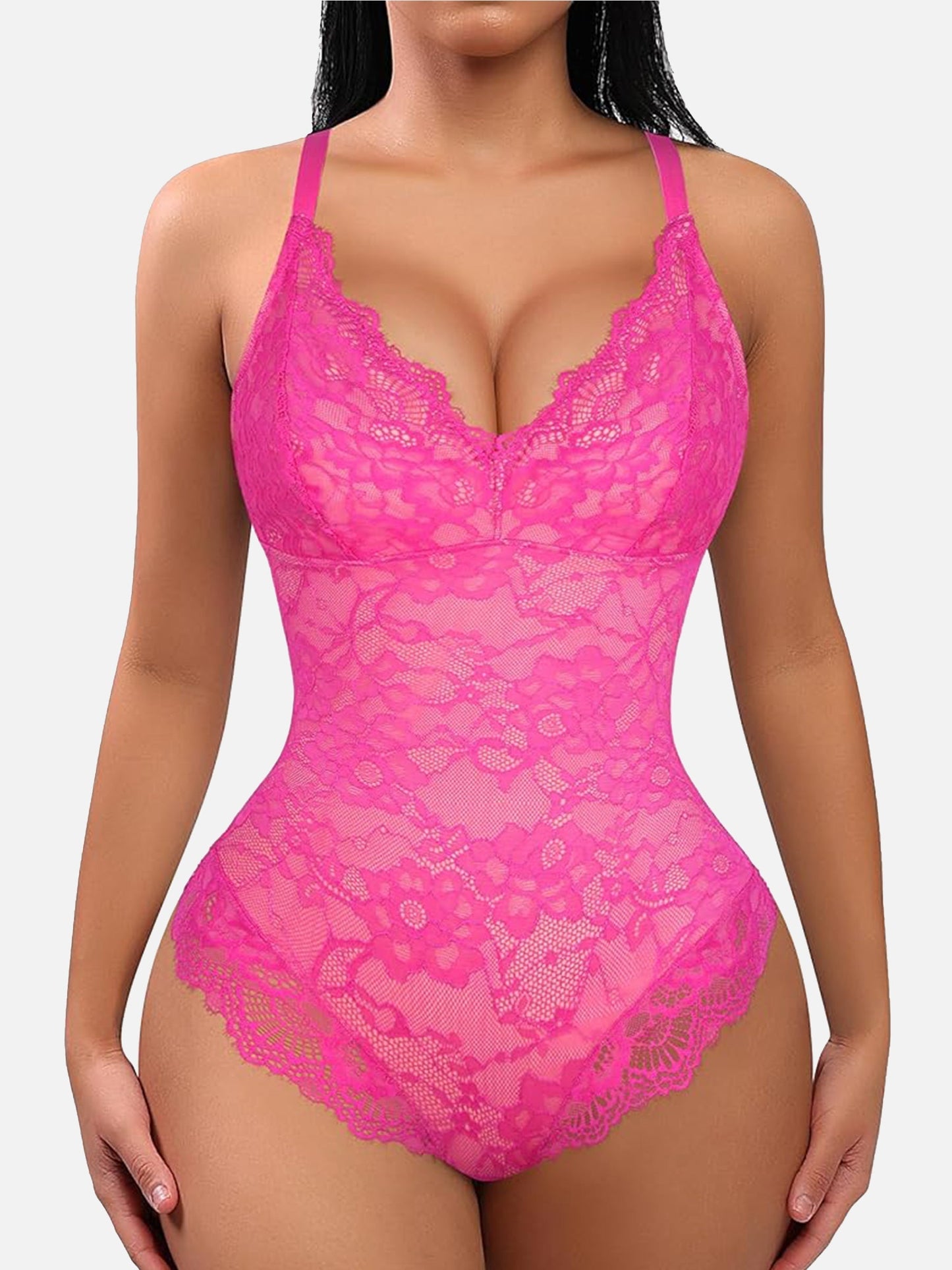 Orivia™ Lace V Neck Full Bodysuit