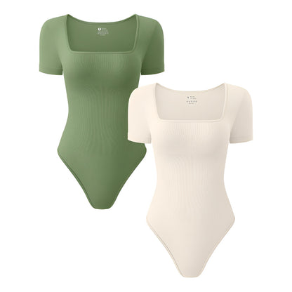 Elora Ribbed Square Neck Bodysuits