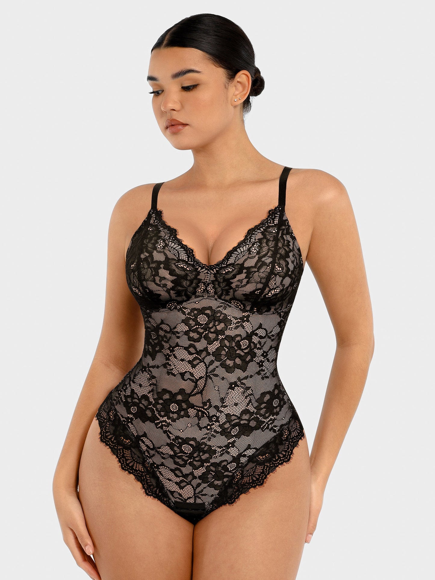 Orivia™ Lace V Neck Full Bodysuit