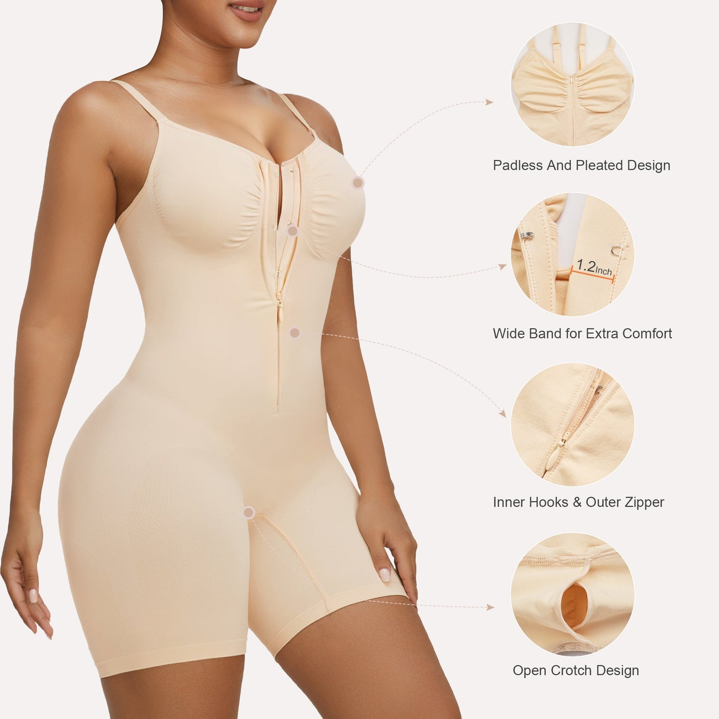 Orivia™ Zip-Up Tummy Control Short Bodysuit
