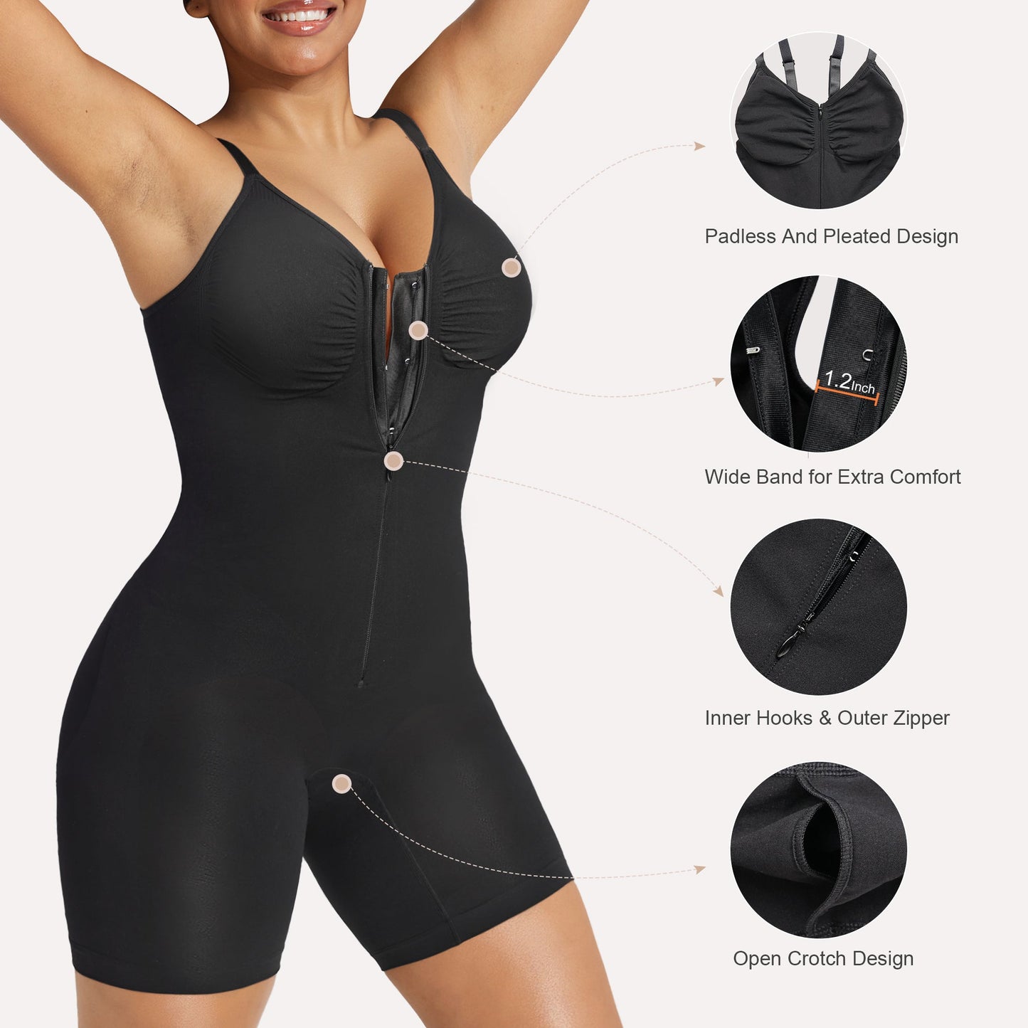 Orivia™ Zip-Up Tummy Control Short Bodysuit