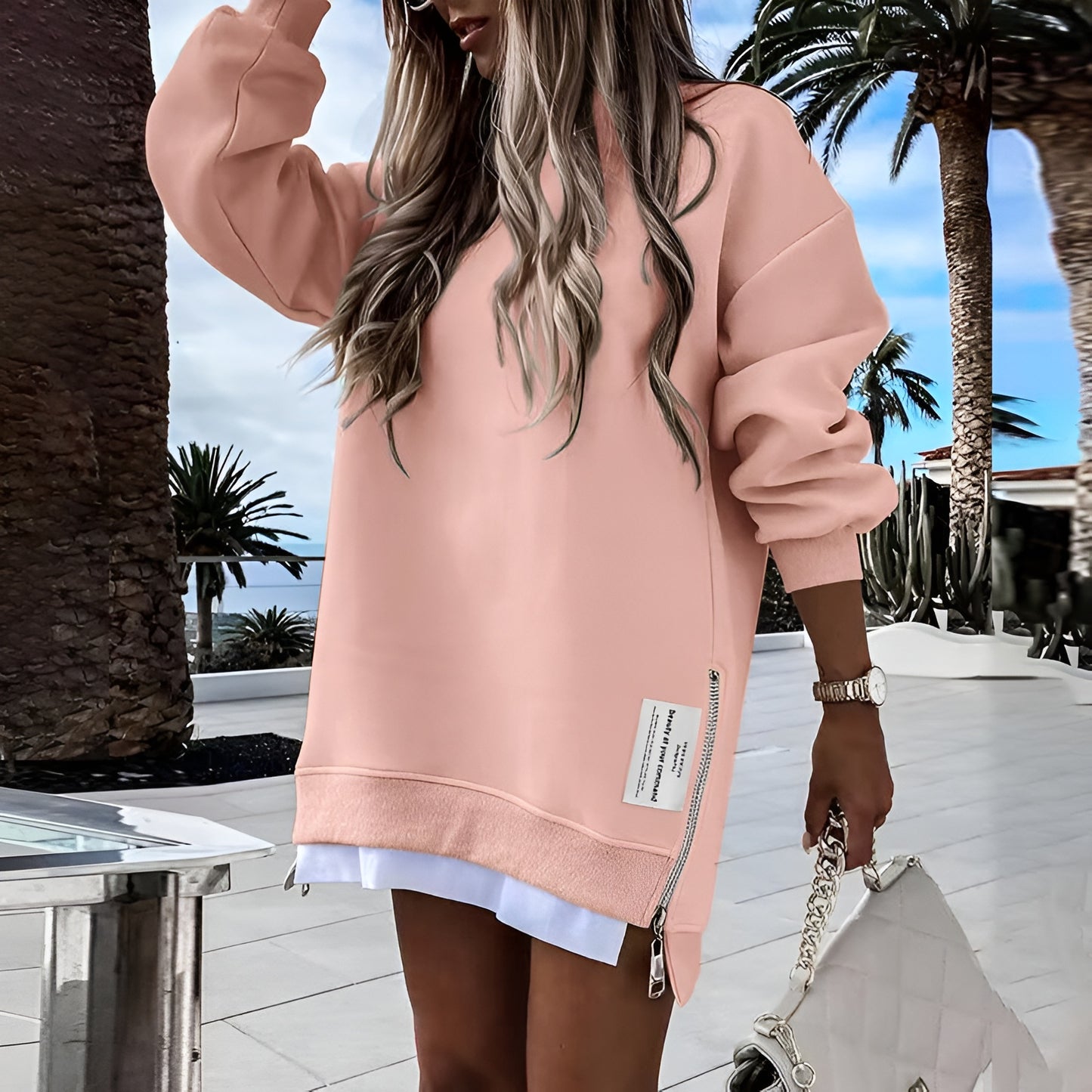 Elora Cozy Zip Sweatshirt Dress
