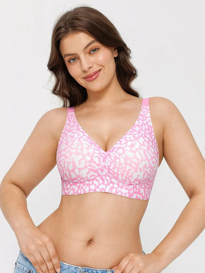 Seamless Wireless Jelly Leopard Contour Minimizer Support Bra