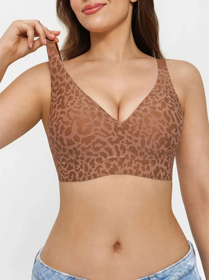 Seamless Wireless Jelly Leopard Contour Minimizer Support Bra