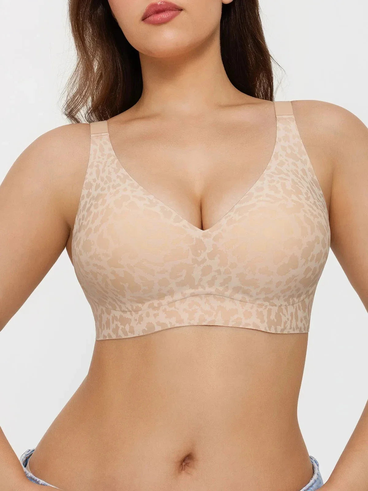 Seamless Wireless Jelly Leopard Contour Minimizer Support Bra
